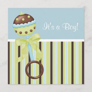 Mint Green Blue Brown Baby Boy Shower Invitations