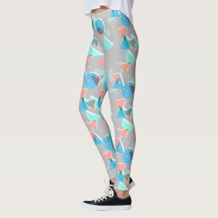Mint Green Blue Coral Blush Pink 50s Art Pattern Leggings