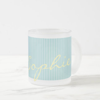Mint Green & Blue Name Mug – Solid Thin Stripes