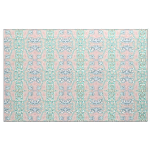Mint Green Blue Pink Retro Nouveau Mosaic Pattern Fabric