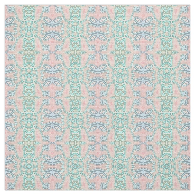 Mint Green Blue Pink Retro Nouveau Mosaic Pattern Fabric (Swatch)