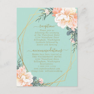 Mint Green Blush Peach Floral Gold Wedding Details Enclosure Card