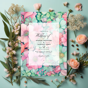 Mint Green, Blush Pink, and Dove Grey Wedding Invitation