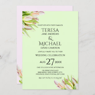 Mint Green blush pink Tulip Modern Invitation