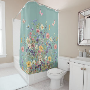 Mint Green Botanical Floral Shower Curtain