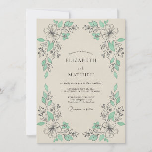 Mint Green Botanical Flourish Wedding Invitation