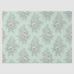 Mint Green Botanical Toile with Floral Bouquets Tissue Paper