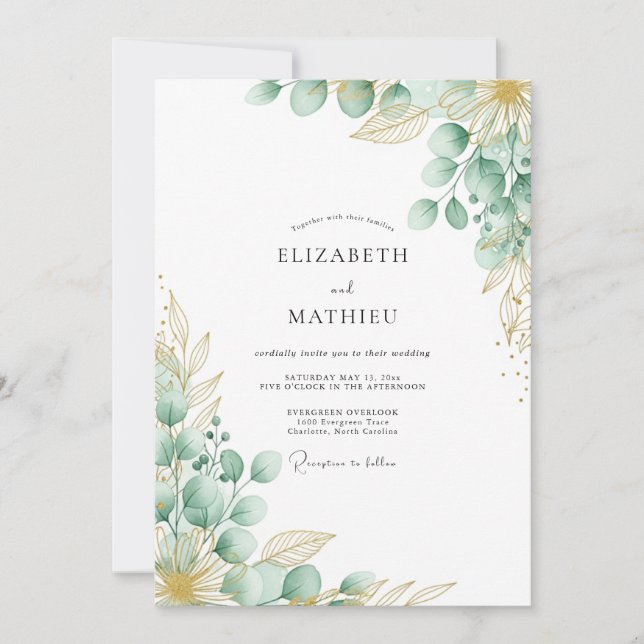Mint Green Botanical Whimsical Wedding Invitation (Front)