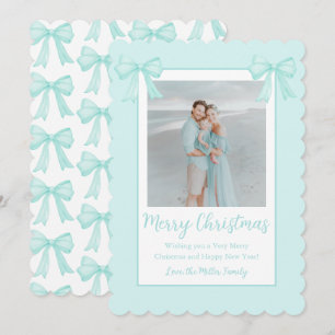 Mint Green Bows Personalised Christmas Photo Holiday Card