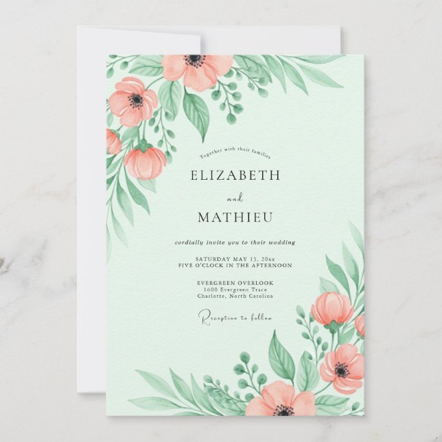 Mint Green Breezy Spring Wedding Invitation (Front)