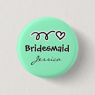 Mint green bridesmaid buttons   personalised name