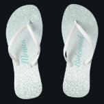 Mint Green Bridesmaid Wedding Flip Flops<br><div class="desc">Pretty wedding party flip flops with graphics of a mint green glitter on a light mint green background.  Custom text is fully customisable to suit your wedding needs.</div>