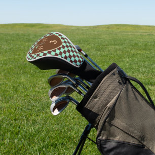 Mint Green & Brown Chequered Monogram Golf Head Cover