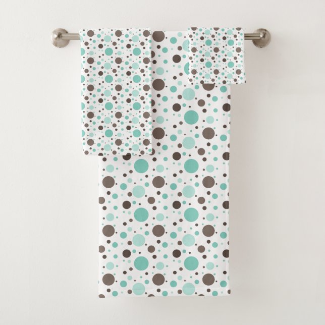 MINT GREEN & BROWN CIRCLES BATH TOWEL SET (Insitu)