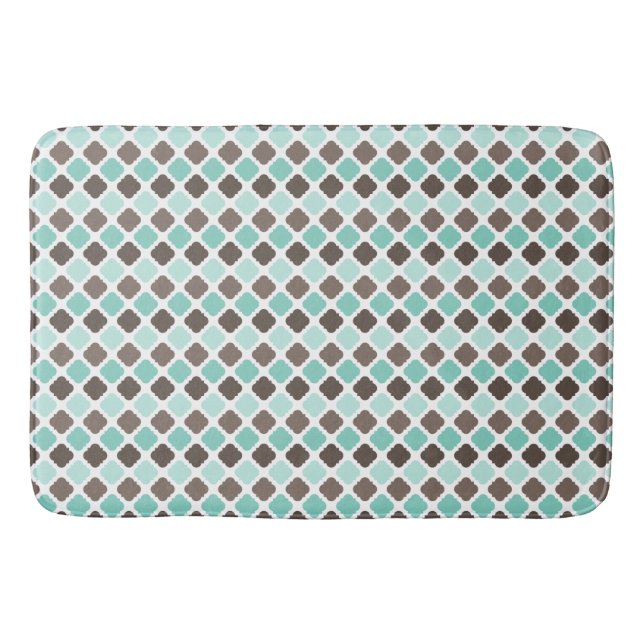 MINT GREEN & BROWN DIAMOND PATTERNS BATH MAT (Front)