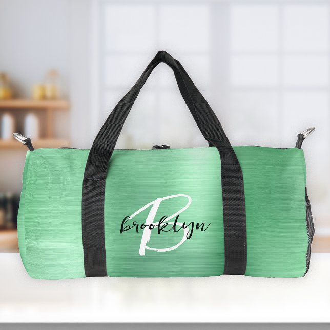 Mint Green Brushed Metal Black White Monogram  Duffle Bag (Creator Uploaded)