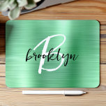 Mint Green Brushed Metal Black White Monogram  Mouse Mat<br><div class="desc">This elegant personalised mouse pad features a monogram and first name in modern black and white script on a mint green brushed metal background.</div>
