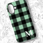 Mint Green Buffalo Plaid Check iPhone 16 Plus Case<br><div class="desc">A rustic phone case in multiple sizes featuring a mint green buffalo check plaid pattern. Buffalo plaid is perfect for the fall and winter, and this case will be a pretty addition to your phone's fall look. It's also a nice gift to give to anyone. Customise with your own initial...</div>