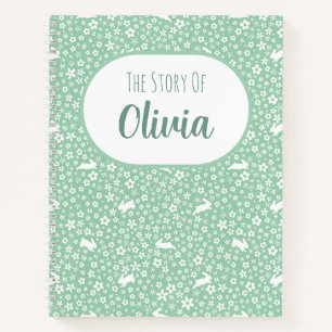 Mint Green Bunny Floral Story Memory Notebook
