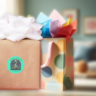 Mint Green Bunny Gardener Stained Glass Easter  Classic Round Sticker