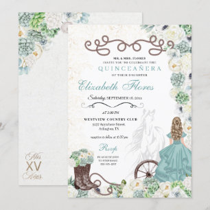 Mint Green Cacti Western Charro Horse Quinceañera Invitation