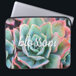 Mint Green Cactus Succulent Photo Blossom Script Laptop Sleeve<br><div class="desc">Cacti thrive in the harshest of desert conditions. Embrace the strength in this beautiful pink-tipped, mint green, blossoming cactus photo whenever you use this unique, photography neoprene laptop sleeve. This sleeve comes in three sizes: 15", 13", and 10”. Makes a great gift for someone special! You can easily personalise this...</div>
