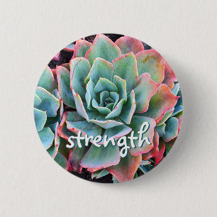 Mint Green Cactus Succulent Photo Strength Script 6 Cm Round Badge