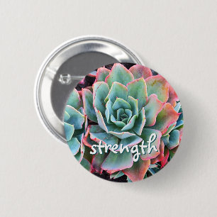Mint Green Cactus Succulent Photo Strength Script 6 Cm Round Badge