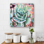 Mint green cactus succulent photo stylish modern square wall clock<br><div class="desc">Cacti thrive in the harshest of desert conditions. Dream of sunny days and the peaceful atmosphere of a summer’s garden whenever you check the time on this stunning photography wall clock. Your choice of a round or square clock face. Makes a great housewarming gift! You can easily personalise this wall...</div>