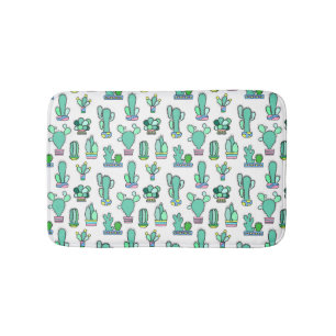 Mint Green Cactus & Succulent Plant Pattern Bath Mat