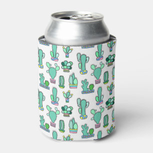 Mint Green Cactus & Succulent Plant Pattern Can Cooler