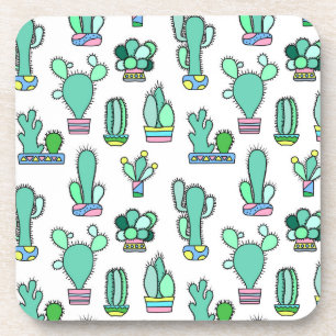 Mint Green Cactus & Succulent Plant Pattern Coaster