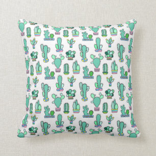 Mint Green Cactus & Succulent Plant Pattern Cushion