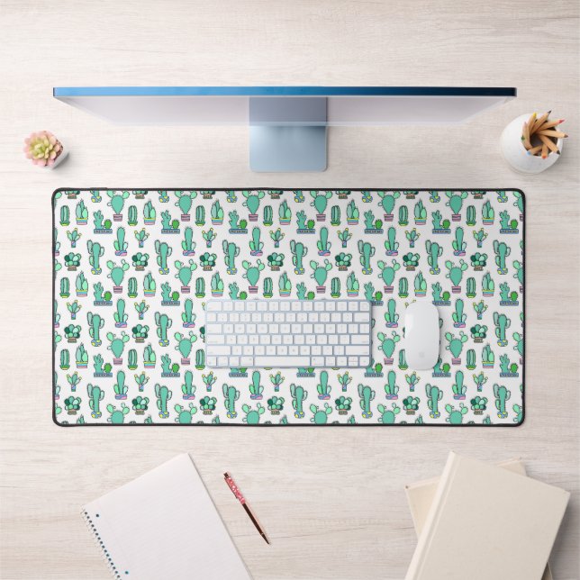 Mint Green Cactus & Succulent Plant Pattern Desk Mat (Office 1)