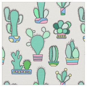 Mint Green Cactus & Succulent Plant Pattern Fabric