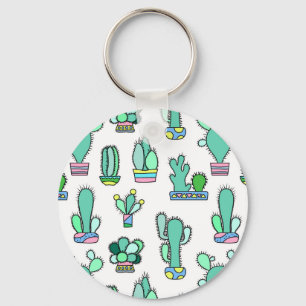 Mint Green Cactus & Succulent Plant Pattern Key Ring