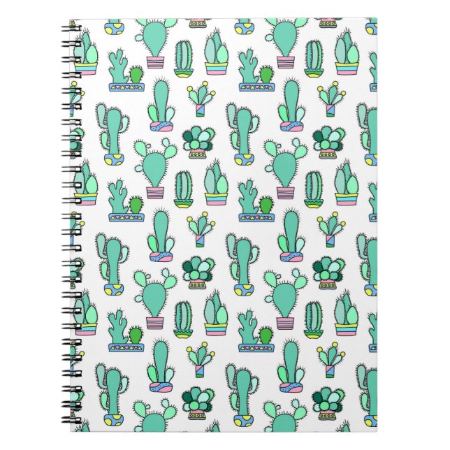 Mint Green Cactus & Succulent Plant Pattern Notebook (Front)