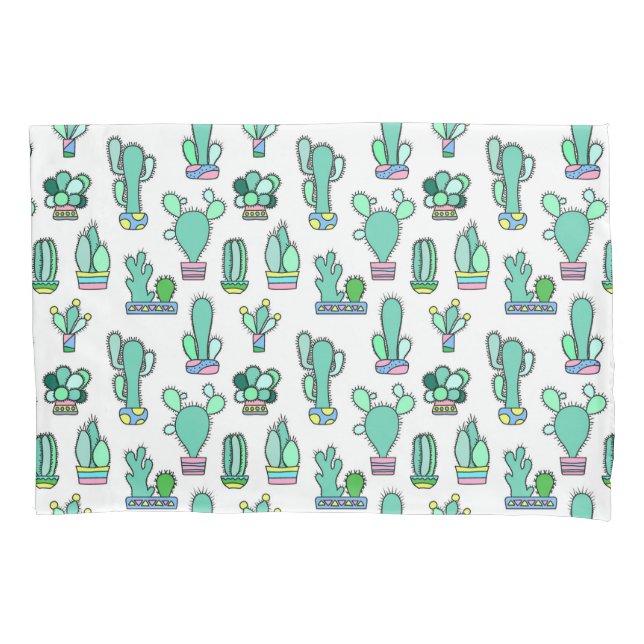 Mint Green Cactus & Succulent Plant Pattern Pillowcase (Front-Left)