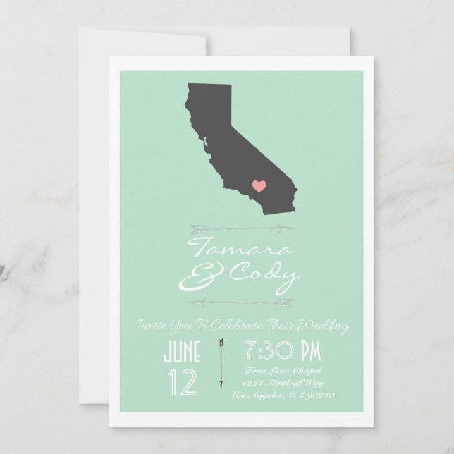 Mint Green California Wedding Invitation (Front)