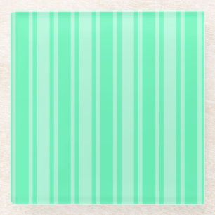 Mint green candy stripes glass coaster