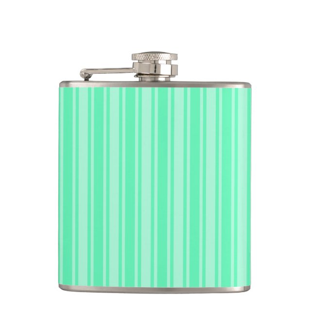 Mint green candy stripes hip flask (Front)