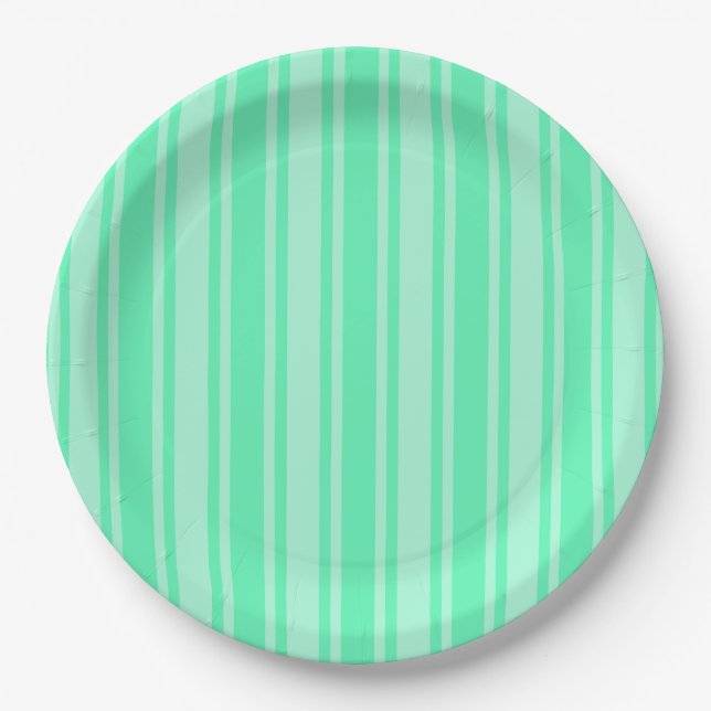 Mint green candy stripes paper plate (Front)