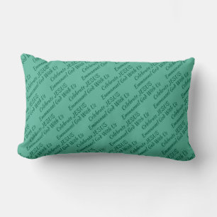 Mint Green   CELEBRATE JESUS EMMANUEL   Christmas Lumbar Cushion
