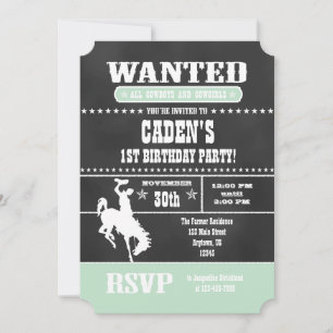 Mint Green Chalkboard Cowboy Birthday Invitation
