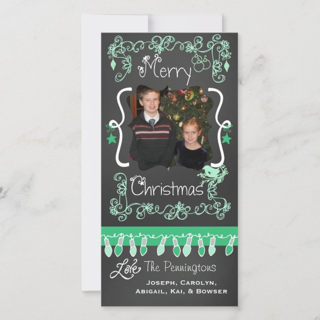 Mint Green Chalkboard Merry Christmas Photo Card (Front)