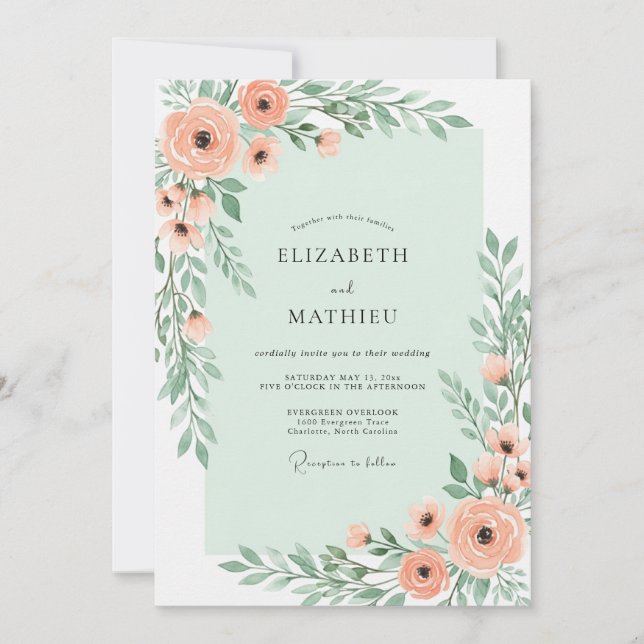Mint Green Charming Botanical Wedding Invitation (Front)