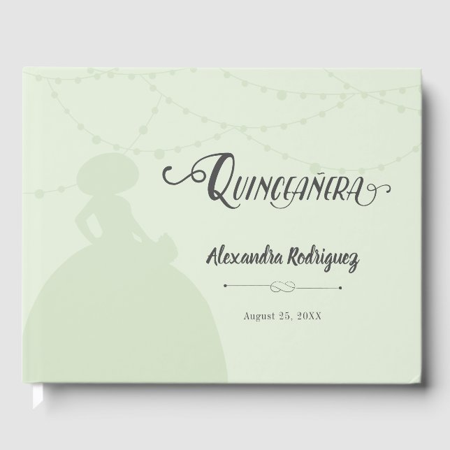 Mint Green Charro Silhouette Quinceanera Guest Book (Front)