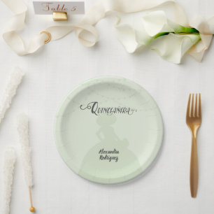 Mint Green Charro Silhouette Quinceanera Paper Plate