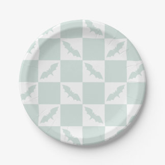 Mint Green Check Design with Flying Bats Paper Plate