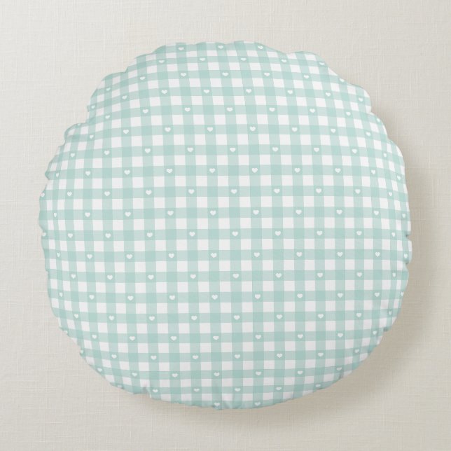 Mint Green Checks Round Cushion (Front)
